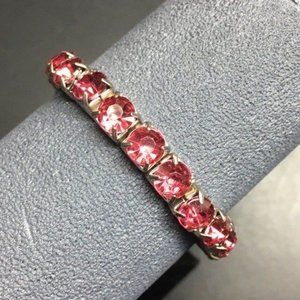 Dark Pink Rhinestone Bracelet Silver Chunky Stretch Bling Glam Retro Barbie